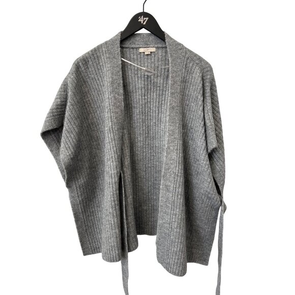 LOFT Ribbed Wrap Cardigan Sweater Size XS/Small Tie Waist Heather Gray Cozy NEW - Picture 1 of 6